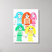 Waterverf van de grappige, kleurrijke meisjespop canvas afdruk (Voorkant)