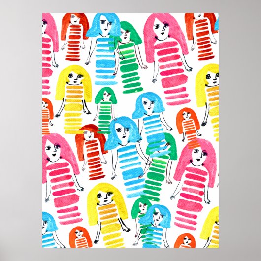 Waterverf van de grappige, kleurrijke meisjespop poster (Voorkant)