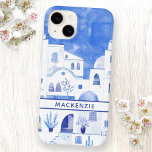 Waterverf van de Griekse eilanden Santorini - Gepe Case-Mate iPhone 14 Hoesje<br><div class="desc">Waterverf blauw en witte tuinschilderij op het Griekse eiland Santorini,  gebaseerd op Oia. Verander de naam om aan te passen. Originele kunst van Nic Squirrell.</div>