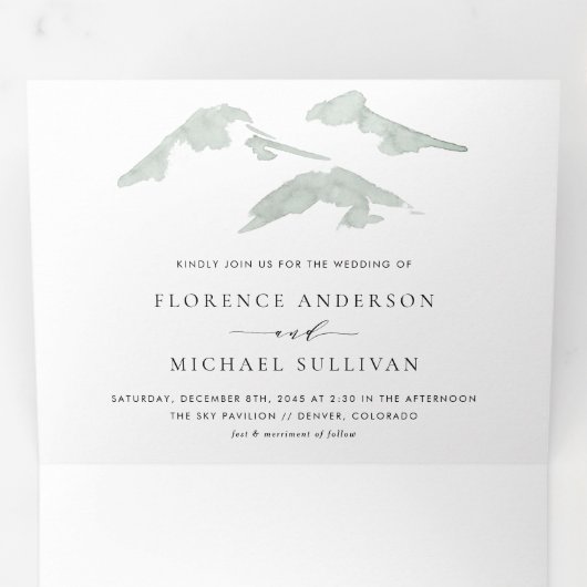 Waterverf van de Groene Bossen Drieluik Uitnodiging (Binnenzijde eerst)