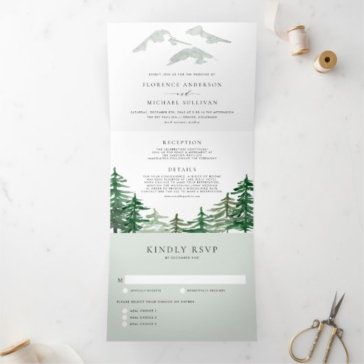 Waterverf van de Groene Bossen Drieluik Uitnodiging (Binnen)