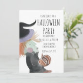 Waterverf van de  Halloween-partij: Witch Pumpkin Kaart (Staand voorkant)