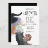 Waterverf van de  Halloween-partij: Witch Pumpkin Kaart (Voorkant / Achterkant)