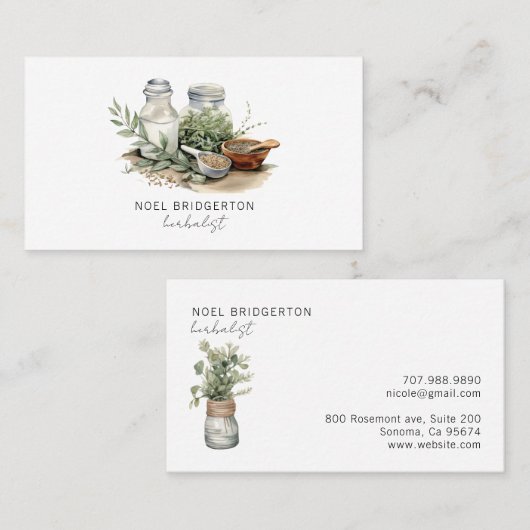 Waterverf van de Herbalist Planten Visitekaartje (Voorkant / Achterkant)