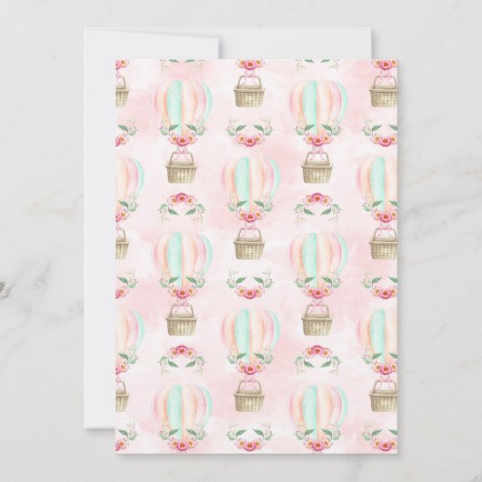 Waterverf van de hete luchtballon Roze Mint Peach Kaart (Achterkant)