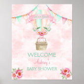 Waterverf van de hete luchtballon Roze Mint Peach Poster (Voorkant)