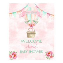 Waterverf van de hete luchtballon Roze Mint Peach