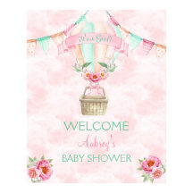 Waterverf van de hete luchtballon Roze Mint Peach 