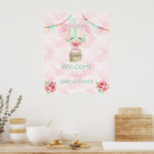 Waterverf van de hete luchtballon Roze Mint Peach  Poster (Keuken)