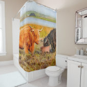 Waterverf van de hoge koeien #3 douchegordijn (In situ)