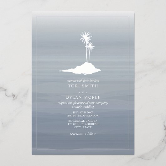 Waterverf van de Island Wedding Chambray Folie Uitnodiging (Voorkant)