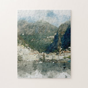 Waterverf van de Italiaanse kust van Amalfi Legpuzzel
