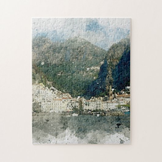 Waterverf van de Italiaanse kust van Amalfi Legpuzzel (Verticaal)