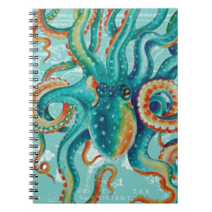 Waterverf van de Kaart van de octopus de Notitieboek
