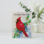 Waterverf van de Kardinale Staat Bird Berries Briefkaart (Staand voorkant)