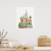 Waterverf van de kathedraal in Moskou te Saint-Bas Poster (Keuken)