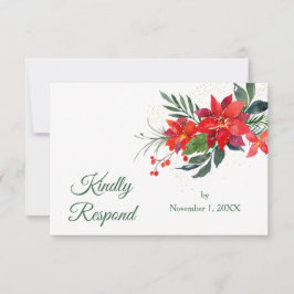 Waterverf van de kerstbruiloft Poinsettia RSVP Kaartje