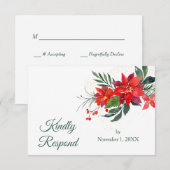 Waterverf van de kerstbruiloft Poinsettia RSVP Kaartje (Voorkant / Achterkant)