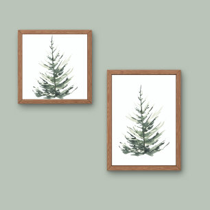 Waterverf van de kerstpijnboom poster