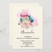 Waterverf van de Kleurrijke Macarons en de Bloemen Kaart (Voorkant / Achterkant)