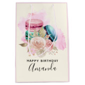 Waterverf van de Kleurrijke Macarons en de Bloemen Medium Cadeauzakje (Voorkant)