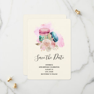 Waterverf van de Kleurrijke Macarons en de Bloemen Save The Date