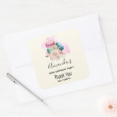 Waterverf van de Kleurrijke Macarons en de Bloemen Vierkante Sticker (Envelop)