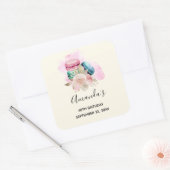 Waterverf van de Kleurrijke Macarons en de Bloemen Vierkante Sticker (Envelop)