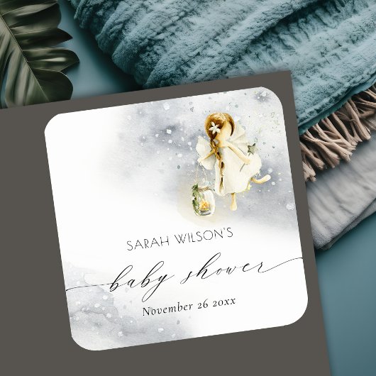 Waterverf van de klinkerstbakkerij — Baby shower Vierkante Sticker