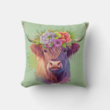 Waterverf van de Koe van het land met bloemen