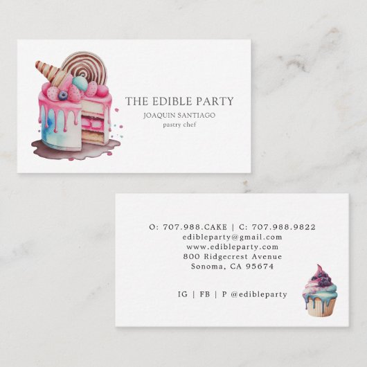 Waterverf van de koekjesborst en de desserts visitekaartje (Voorkant / Achterkant)