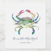 Waterverf van de kustblauwe krab wijn etiket (Enkel label)