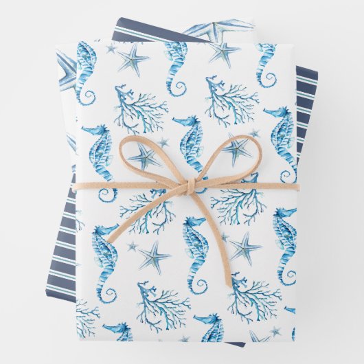 Waterverf van de kustblauwe zeebaars en koraal inpakpapier vel (In situ)