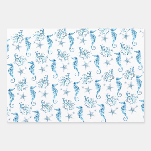 Waterverf van de kustblauwe zeebaars en koraal inpakpapier vel (Voorkant)