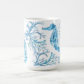 Waterverf van de kustblauwe zeepaardjes en de kora koffiemok (Center)