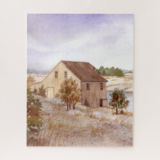 Waterverf van de kustkust van het visserijhuis legpuzzel (Verticaal)