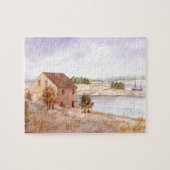 Waterverf van de kustkust van het visserijhuis legpuzzel (Horizontaal)