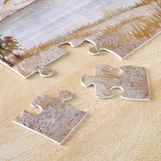 Waterverf van de kustkust van het visserijhuis legpuzzel (Zijkant)