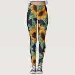 Waterverf van de landelijke steenzeemacht zonneblo leggings<br><div class="desc">Dit elegante, artsachtige en schattige bloempatroon is perfect voor de zomer of het voorjaar. Het is voorzien van handbeschilderde goudgele, ferngroene, bruine en zwarte waterverf zonnebloemen boven op een eenvoudige blauw marineschopende achtergrond. Het is modern, landelijk, plattelands- en zuidelijk. ***BELANGRIJKE NOTA VAN HET ONTWERP: Voor om het even welk verzoek...</div>