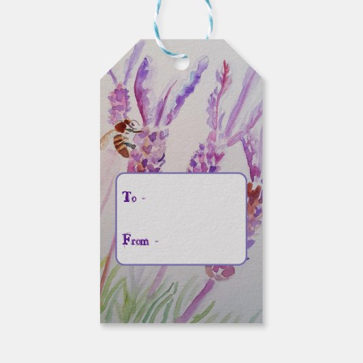 Waterverf van de lavendel en de bijen: Birthday Cadeaulabel (Achterkant)