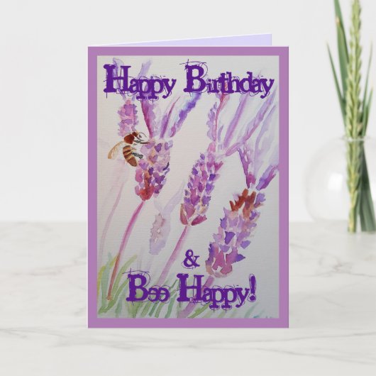 Waterverf van de lavendel en de bijen: Birthday Kaart (Voorkant)