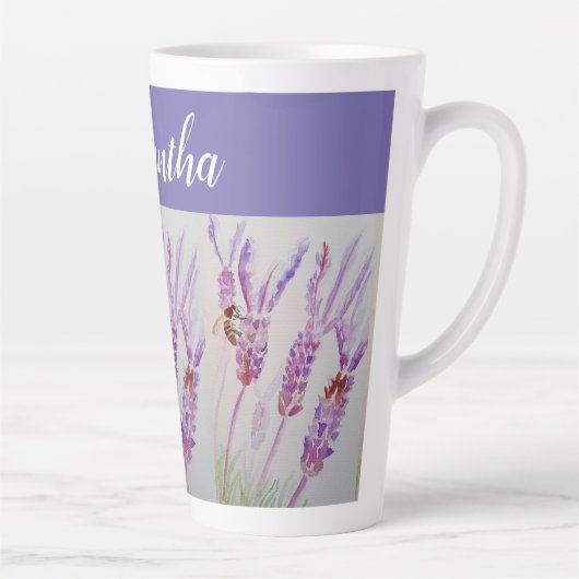 Waterverf van de lavendel en de bijen: Birthday Latte Mok (Rechts)