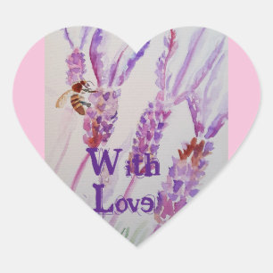 Waterverf van de lavendel en de bijen op het vogel hart sticker