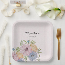 Waterverf van de lente-zomertuin papieren bordje