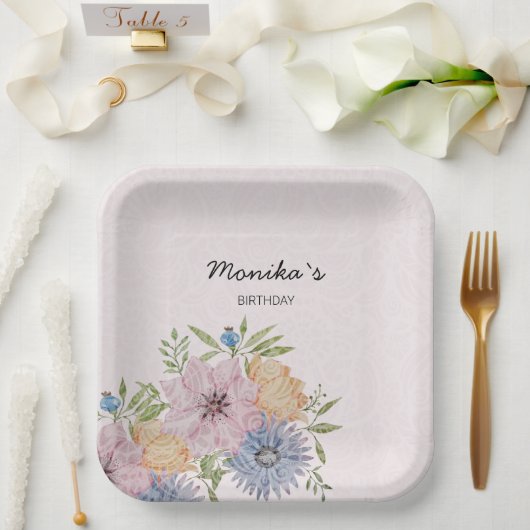 Waterverf van de lente-zomertuin papieren bordje (Huwelijk)