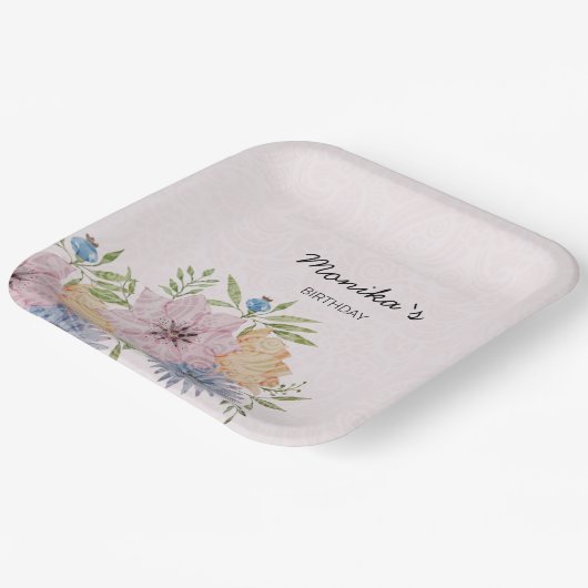 Waterverf van de lente-zomertuin papieren bordje (Gebogen)