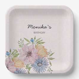 Waterverf van de lente-zomertuin papieren bordje