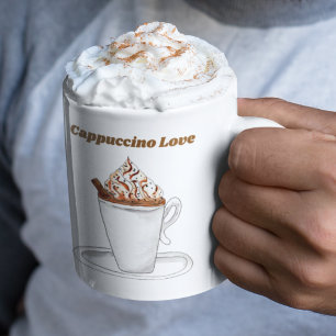 Waterverf van de liefde van Cappucino met cinnamon Koffiemok