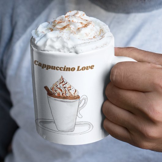 Waterverf van de liefde van Cappucino met cinnamon Koffiemok