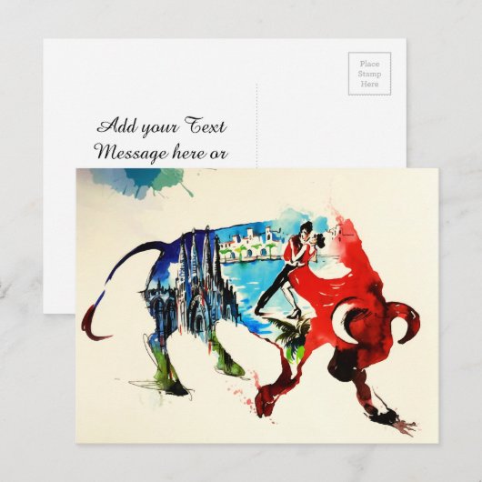 Waterverf van de Liefde van de Reis van de Stier Briefkaart (Voorkant / Achterkant)